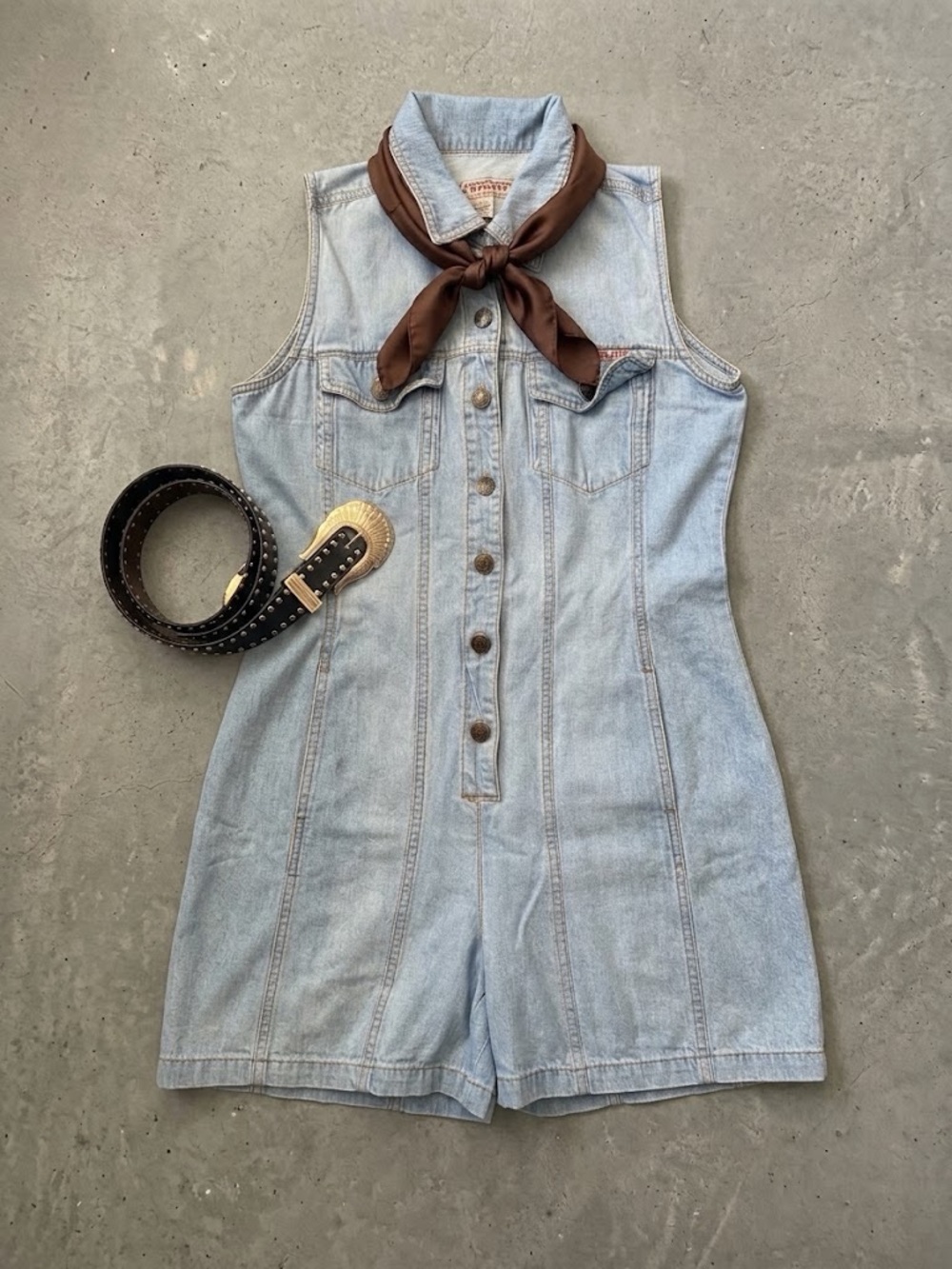 Vintage Y2K Denim Romper Red Rover